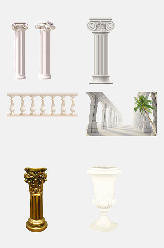 素色欧式巴洛克罗马柱免抠元素素材