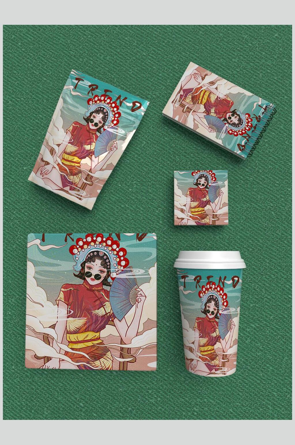 国潮国风文创茶叶铁盒包装整套VI样机效果图素材