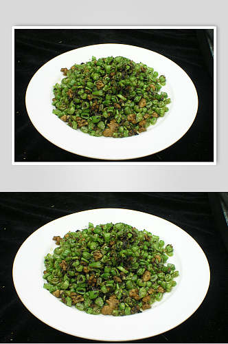 榄菜肉沫四季豆高清图片