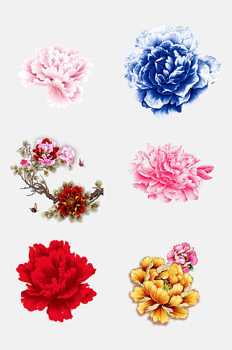 水彩中国风牡丹花花卉免抠元素