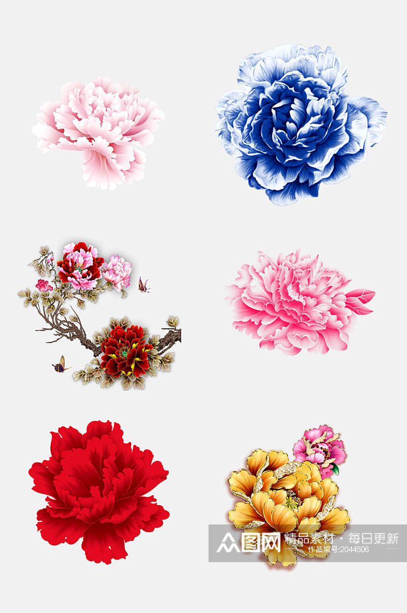 水彩中国风牡丹花花卉免抠元素素材