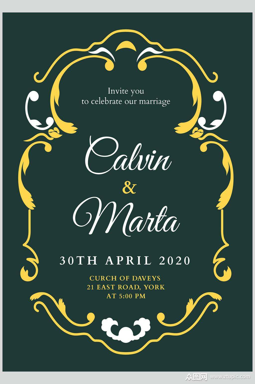 蓝色英文婚礼请柬邀请函海报模板下载-编号2003235-众图网