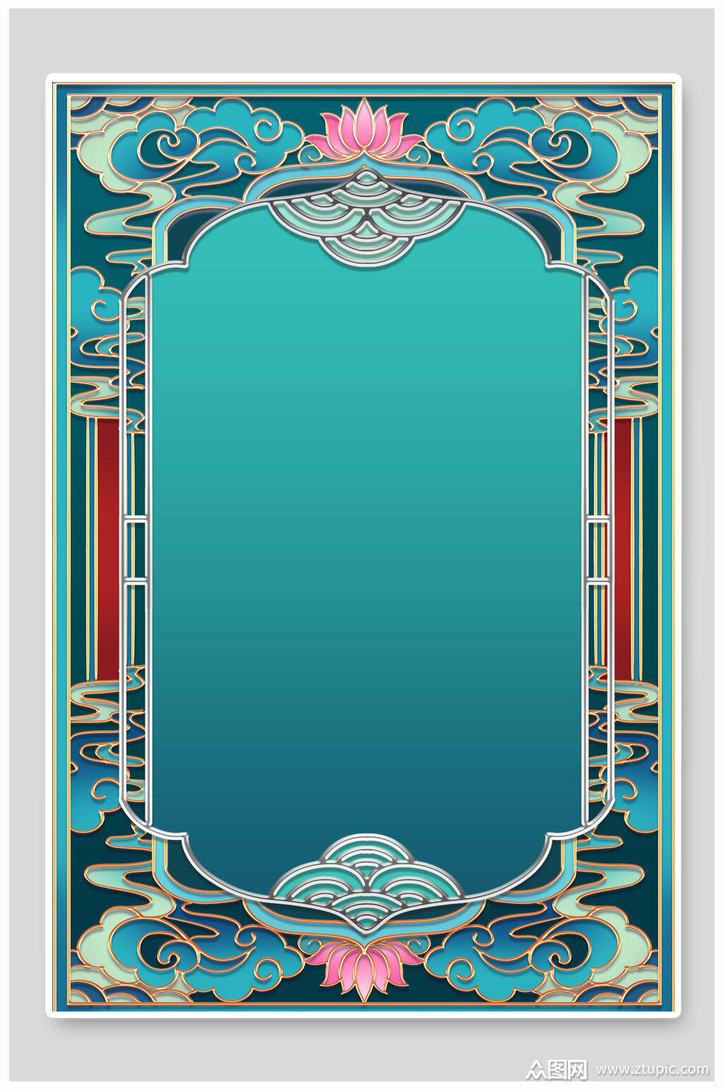 国潮中式蓝绿色古典免抠背景素材