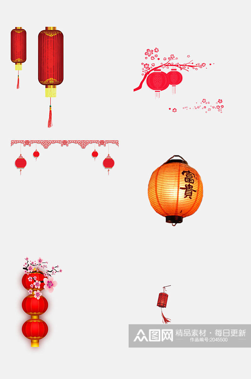 简约中国风红灯笼彩灯楷模元素素材