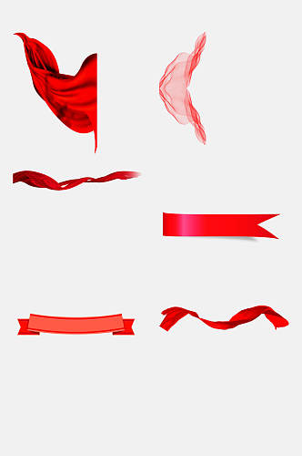 简约红色彩带绸带免抠元素