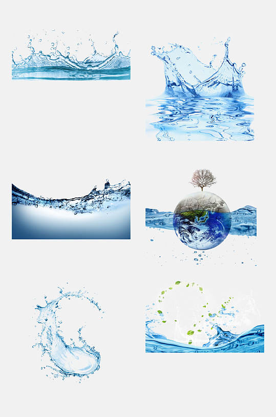 蓝色环保海洋水滴水花免抠元素