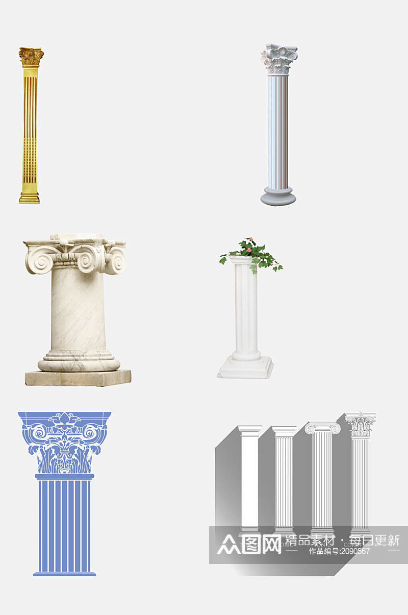 素色欧式巴洛克罗马柱免抠元素素材素材