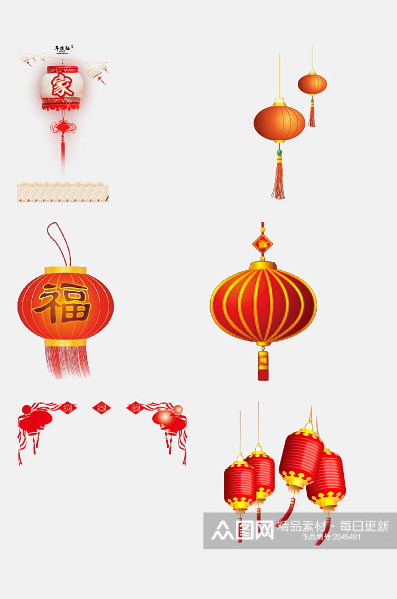 简约中国风红灯笼福灯楷模元素素材