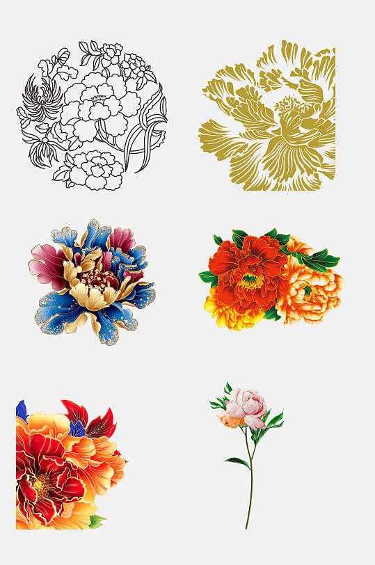 唯美中国风牡丹花免抠元素
