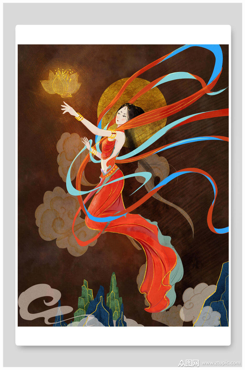 仙女莲花灯插画