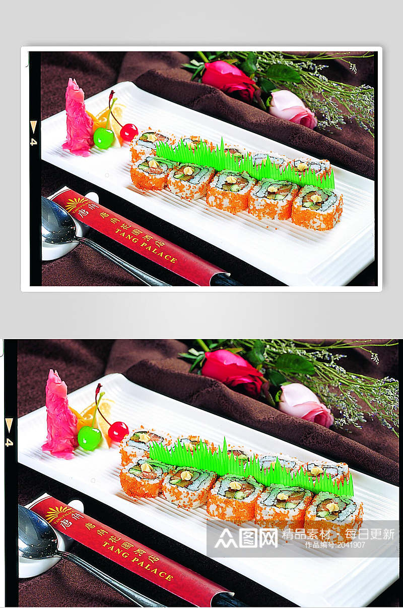 鲜香美味蟹籽寿司美食食物图片素材