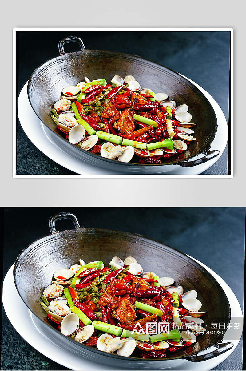 铁锅文蛤鸡食物图片素材