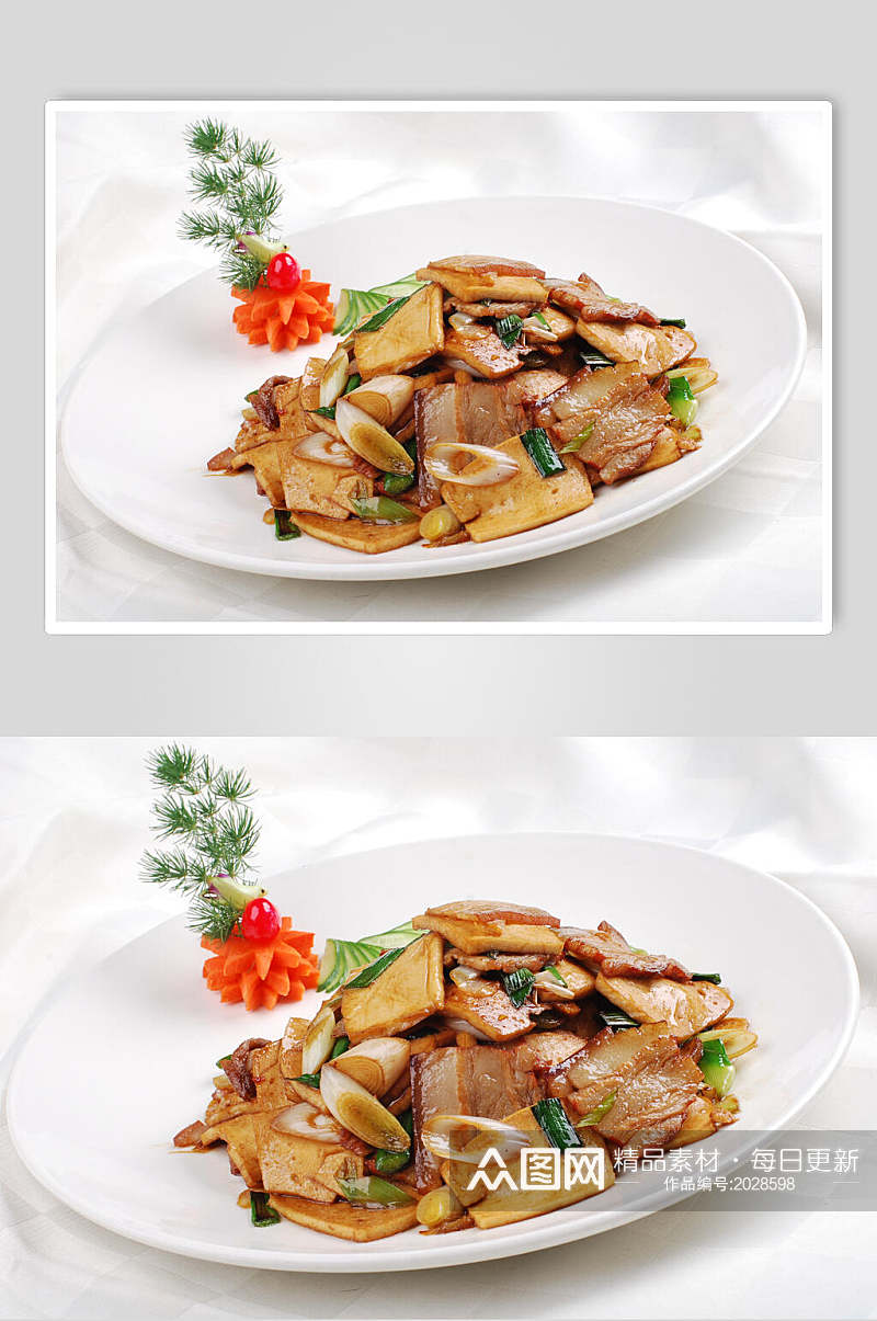 腊汁肉炒田野豆腐摄影图片素材
