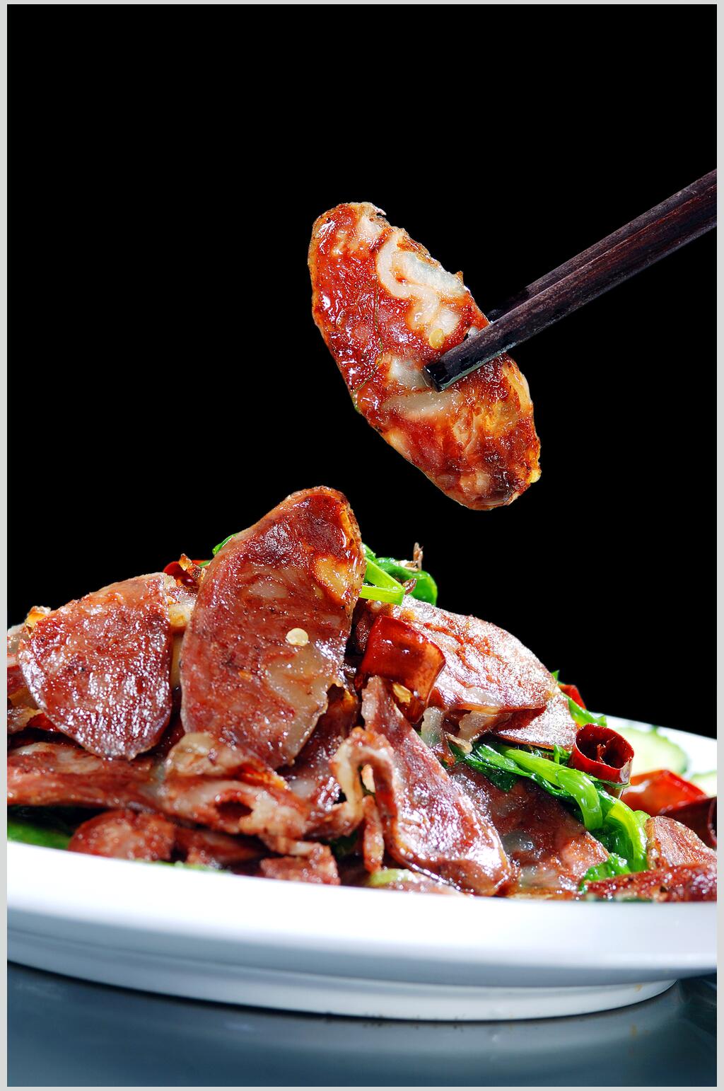 豆尖炒香肠食品摄影图片素材