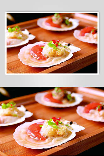 新鲜海鲜蒜茸粉丝蒸扇贝食物图片