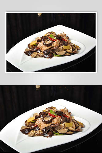 香菇炒肉片美食摄影图片