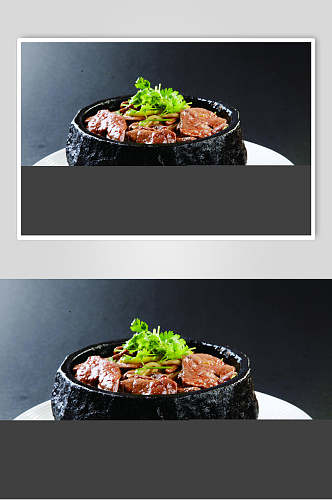 石锅牛肝片美食摄影图片
