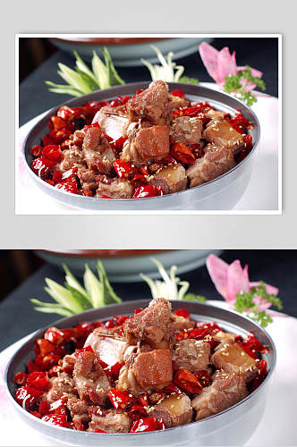 香辣美味荤菜干锅排骨食品摄影图片