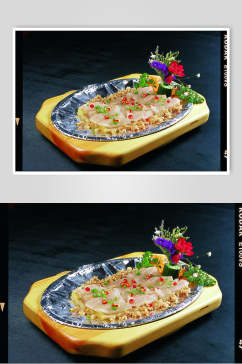 茄子蒸黄鱼肉美食摄影图片