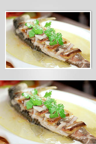 白汁鱼完鱼咸鲜味两联菜谱菜单新品菜摄影图
