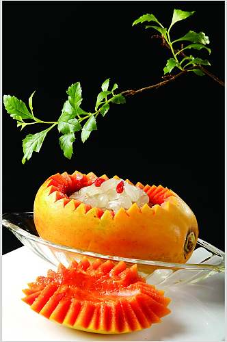 创意美味夏威夷木瓜炖天山莲子美食食品图片