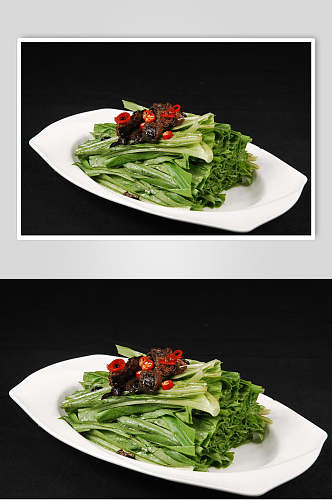 蒜蓉鲮鱼油麦菜食物摄影图片
