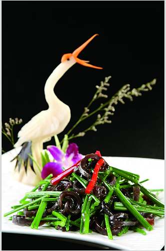 韭菜炒海参丝食物摄影图片