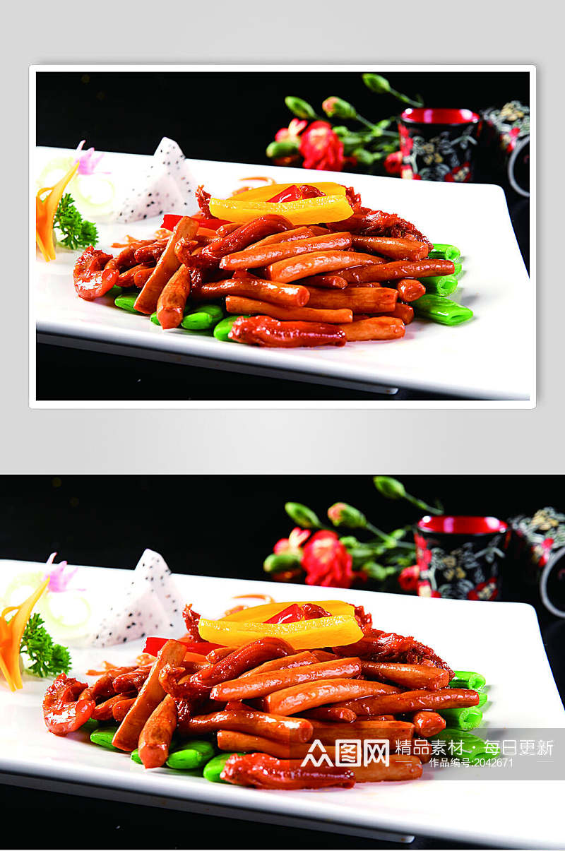 茶树菇炒鸭利食物图片素材
