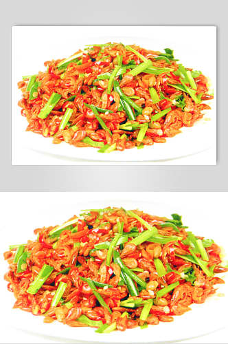 招牌韭菜炒河虾食物摄影图片