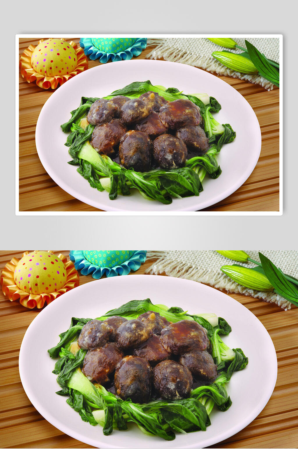 青菜炒蘑菇食物摄影图片素材