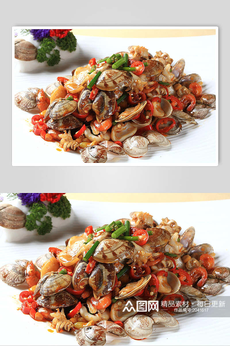 特色香辣海鲜姜葱花甲美食食物图片素材