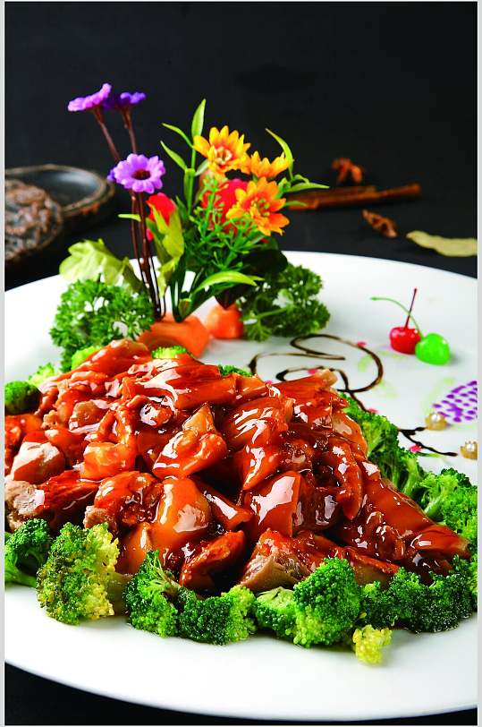 特色鲍汁扣牛掌美食摄影图片