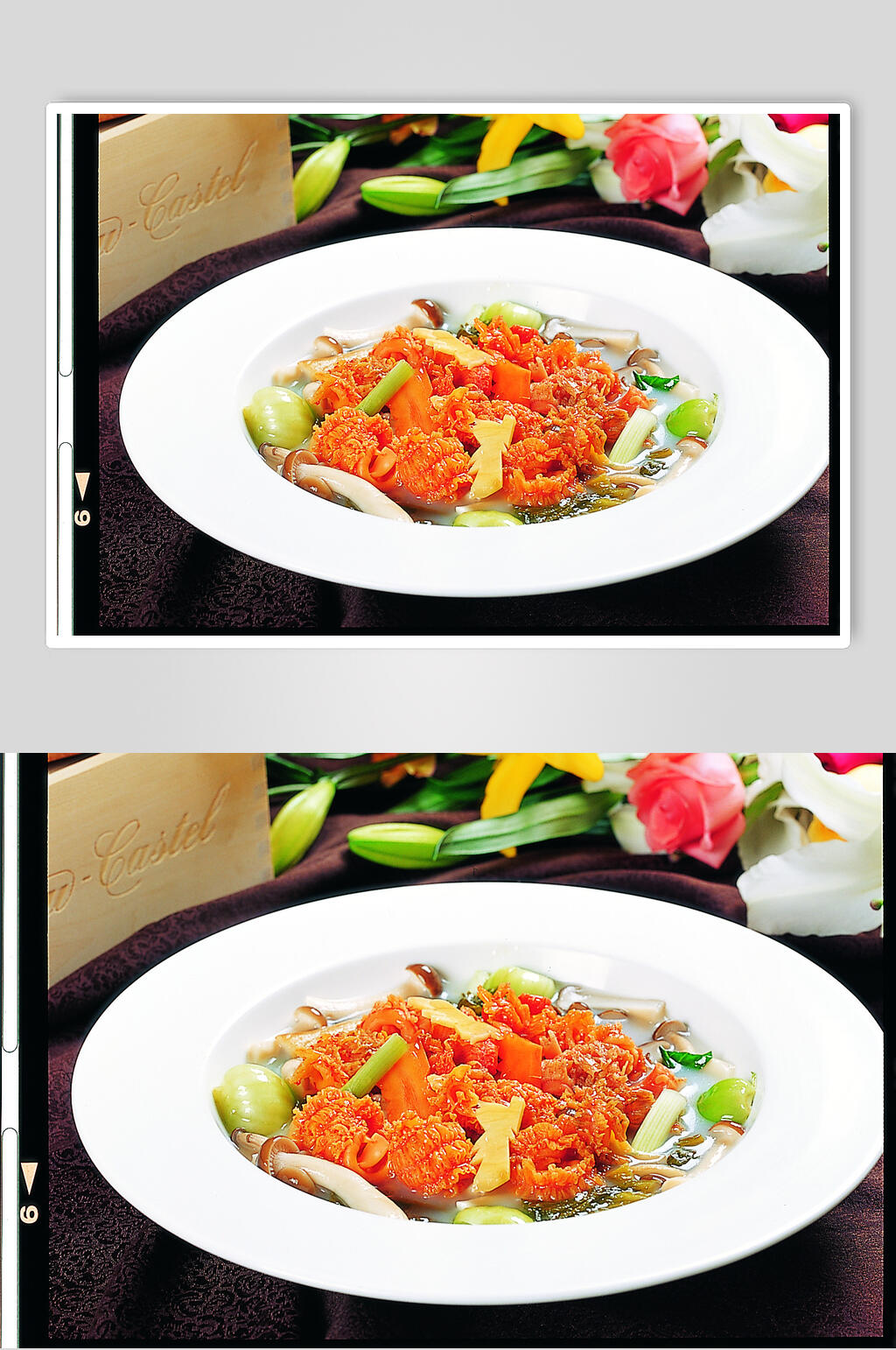 野山菌浸珊瑚蚌美食高清图片素材