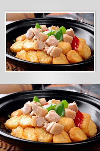 新鲜美味酱鸡粒豆腐美食摄影图片
