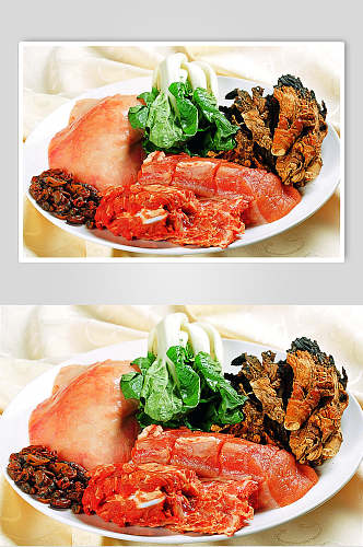 金银菜煲猪肺食物摄影图片