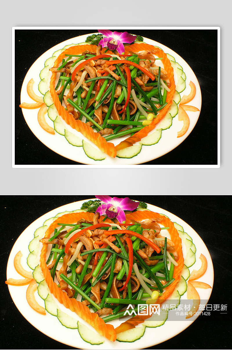 韭菜花炒猪耳朵食品摄影图片素材
