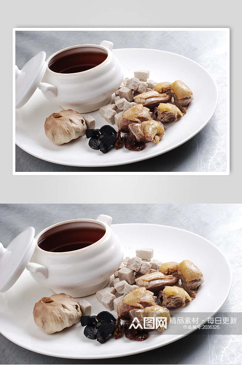 黑蒜炖老鸽位食物高清图片素材