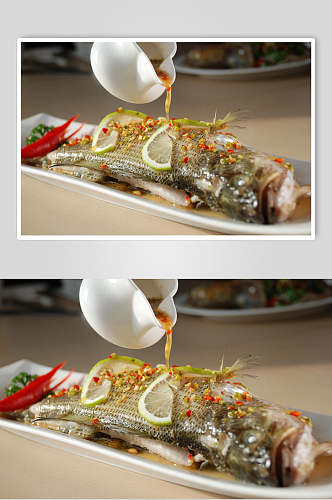 青柠蒸深海鲈鱼美食食品图片