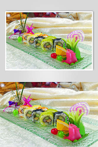 七色彩虹卷寿司美食食品图片