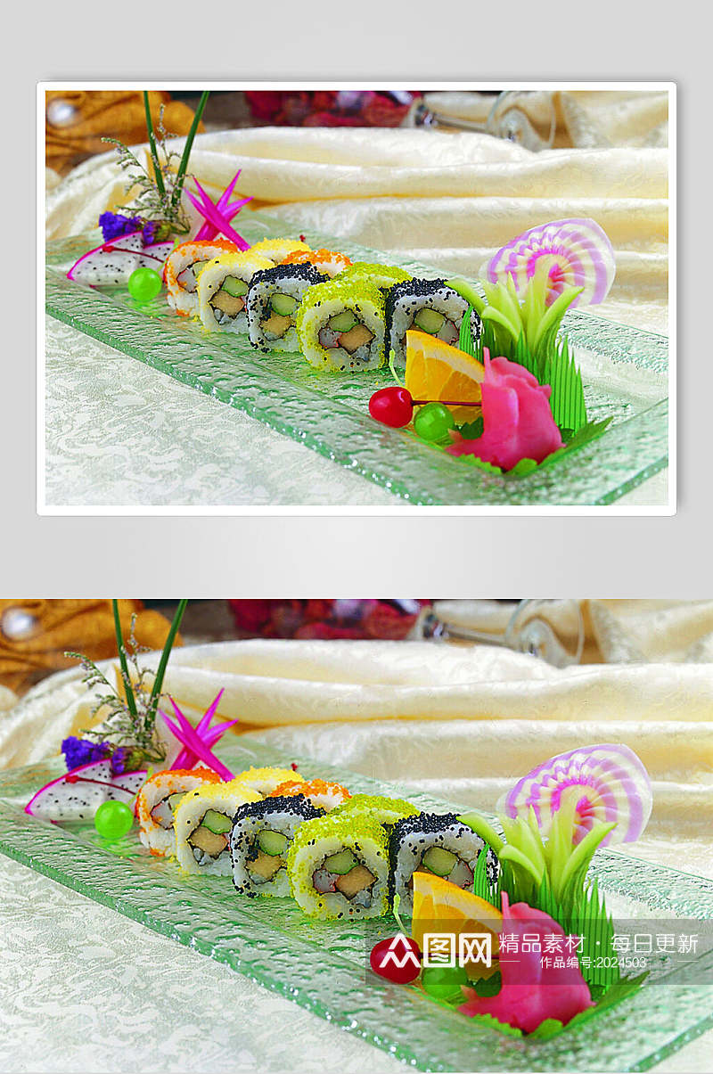 七色彩虹卷寿司美食食品图片素材