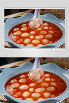 新鲜蕃茄墨鱼丸美食食品图片