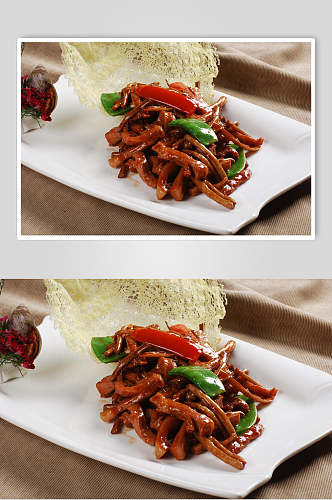 茶树菇炒猪颈肉美食高清图片