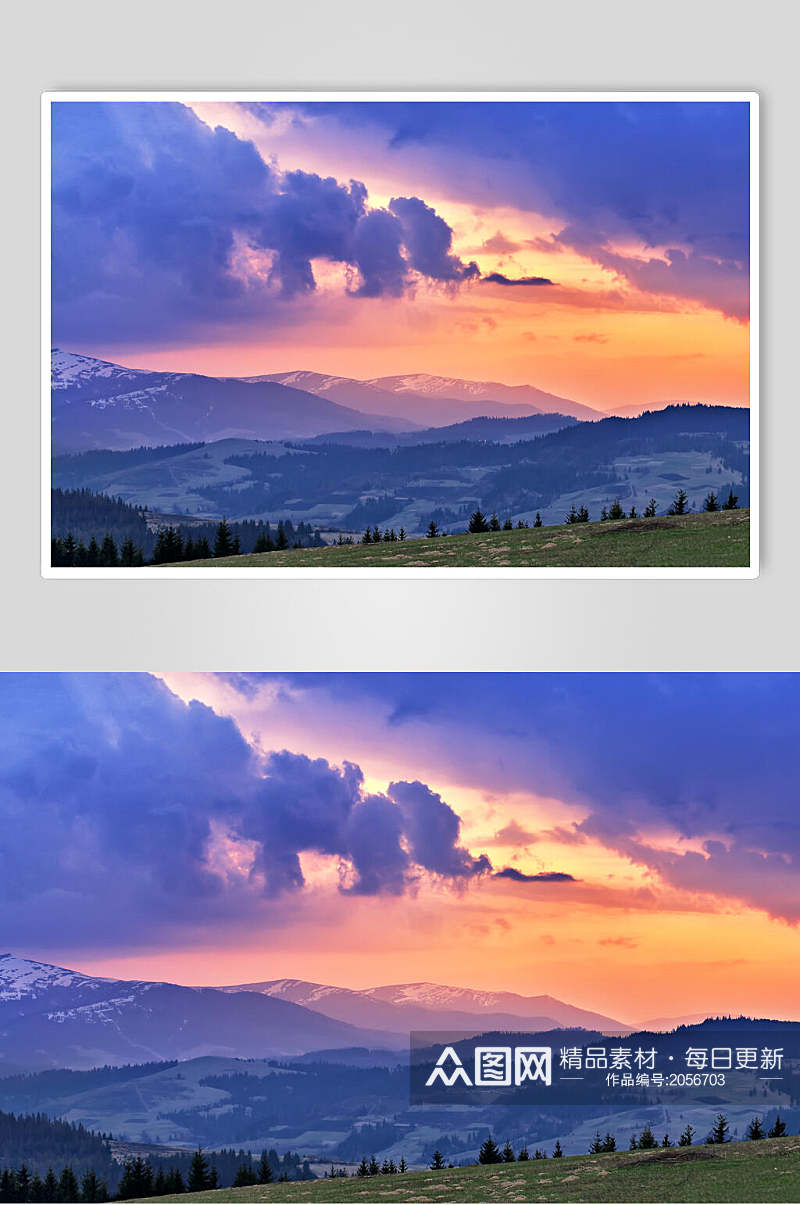 蓝紫色山峰山脉风景图片素材