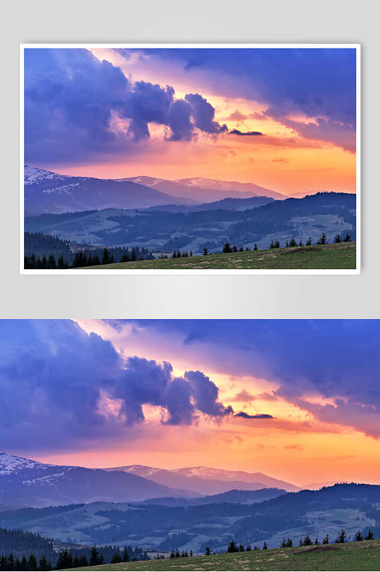 蓝紫色山峰山脉风景图片