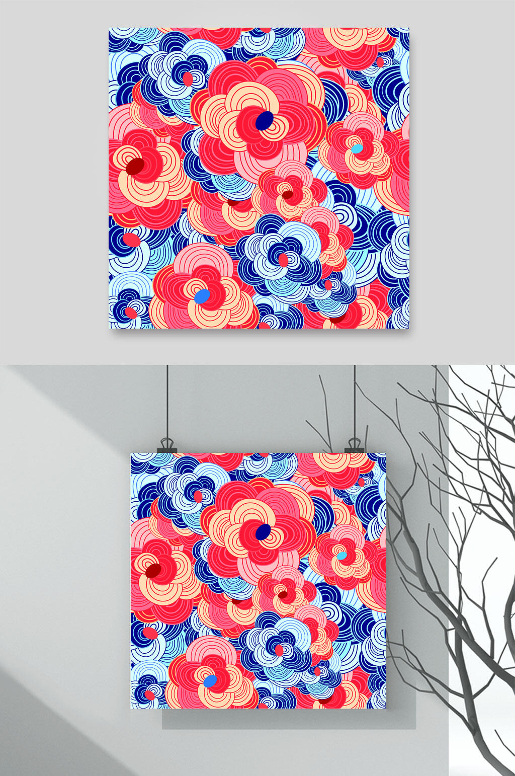 五彩缤纷线条花朵图案矢量背景插画素材