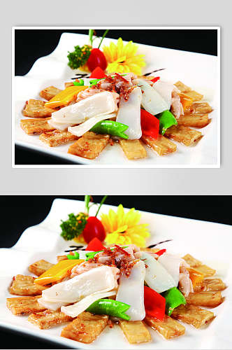 双菇炒双蚌美食食物图片