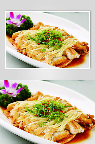 姜丝豆腐蒸鲨鱼美食图片