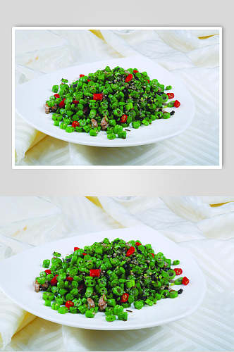 新鲜榄菜炒四季豆摄影图片