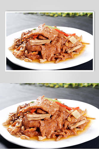 茶树菇滑牛肉食品摄影图片