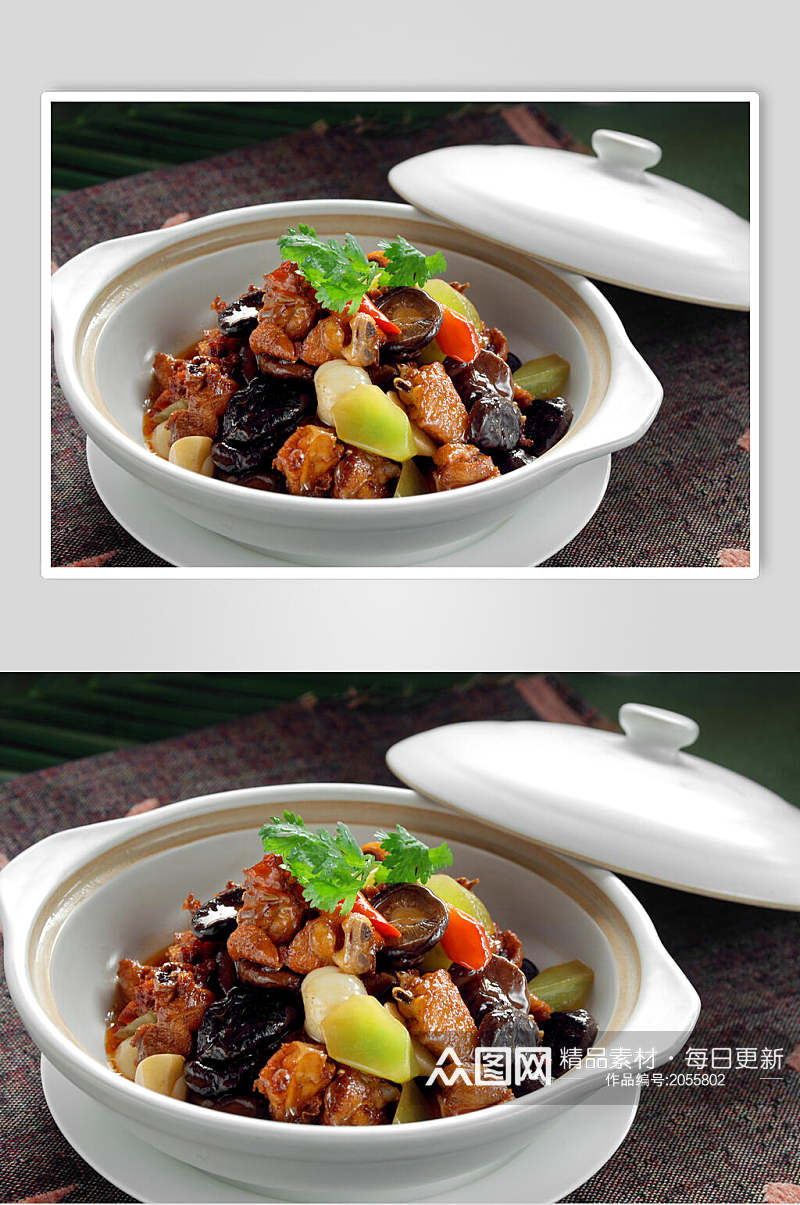 小香菇鸡煲两联菜谱菜单新品菜摄影图素材